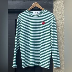 Comme de Garçons PLAY striped green long sleeved t-shirt